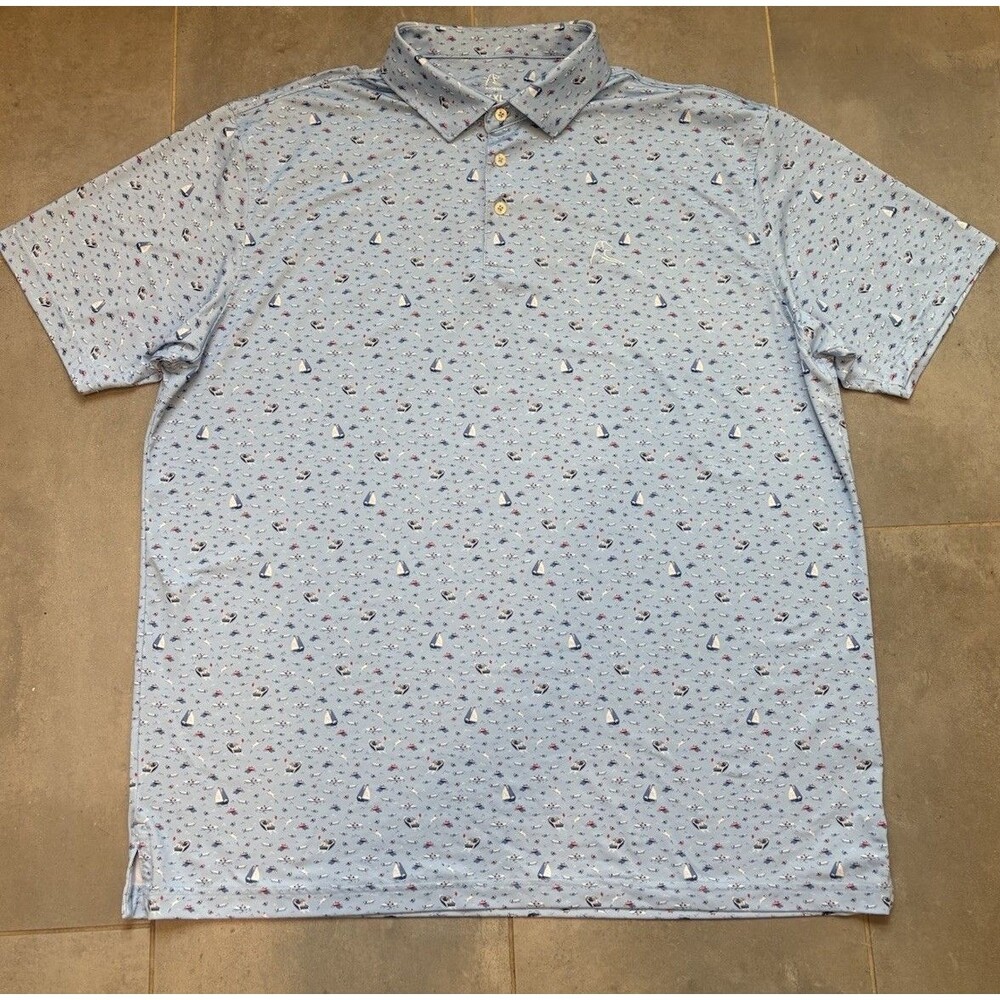 Rhoback Polo Shirt Men 2XL Light Blue Sailboat Dogs Performance Stretch